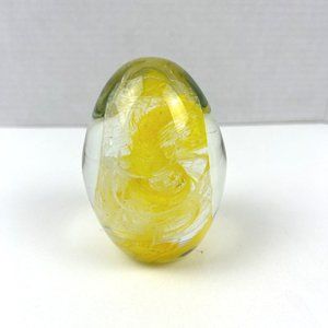 Anthony Tony DePalma Wheaton Vintage Yellow Swirl Egg Shaped Signed Paper Weight